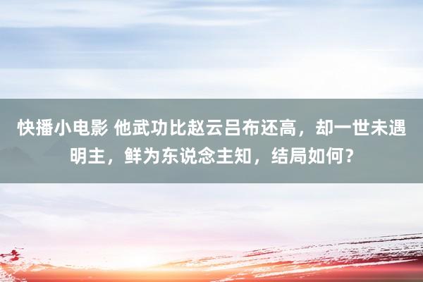 快播小电影 他武功比赵云吕布还高，却一世未遇明主，鲜为东说念主知，结局如何？