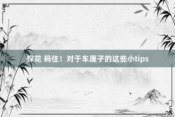 探花 码住！对于车厘子的这些小tips