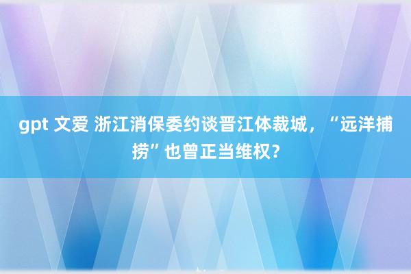 gpt 文爱 浙江消保委约谈晋江体裁城，“远洋捕捞”也曾正当维权？