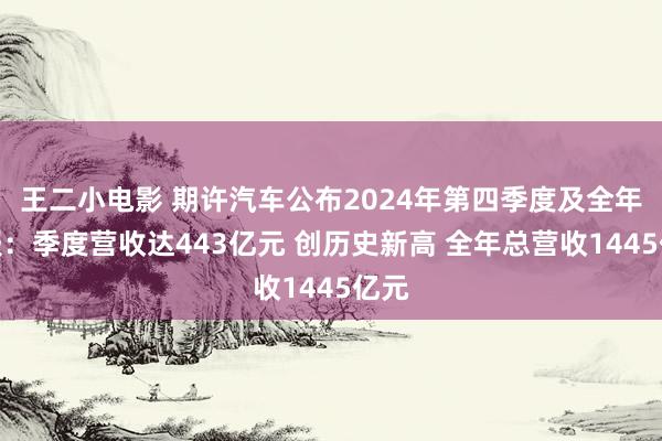 王二小电影 期许汽车公布2024年第四季度及全年财报：季度营收达443亿元 创历史新高 全年总营收1445亿元
