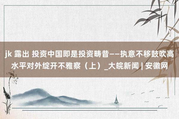 jk 露出 投资中国即是投资畴昔——执意不移鼓吹高水平对外绽开不雅察（上）_大皖新闻 | 安徽网